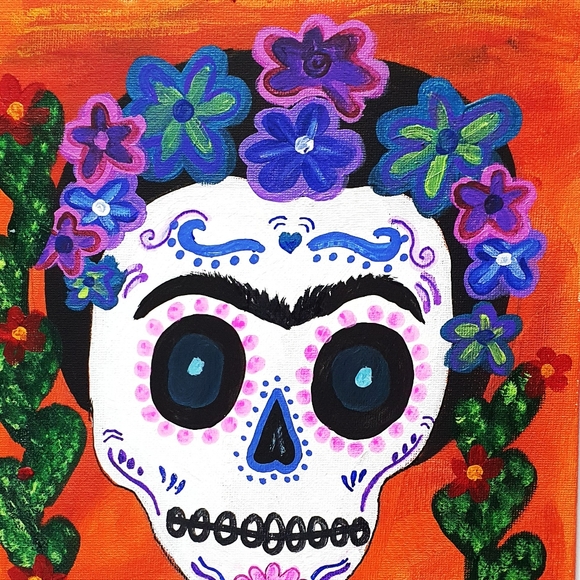 Frida Kahlo Sugar Skull 4 Acrylic Painting - Picture 3 of 8